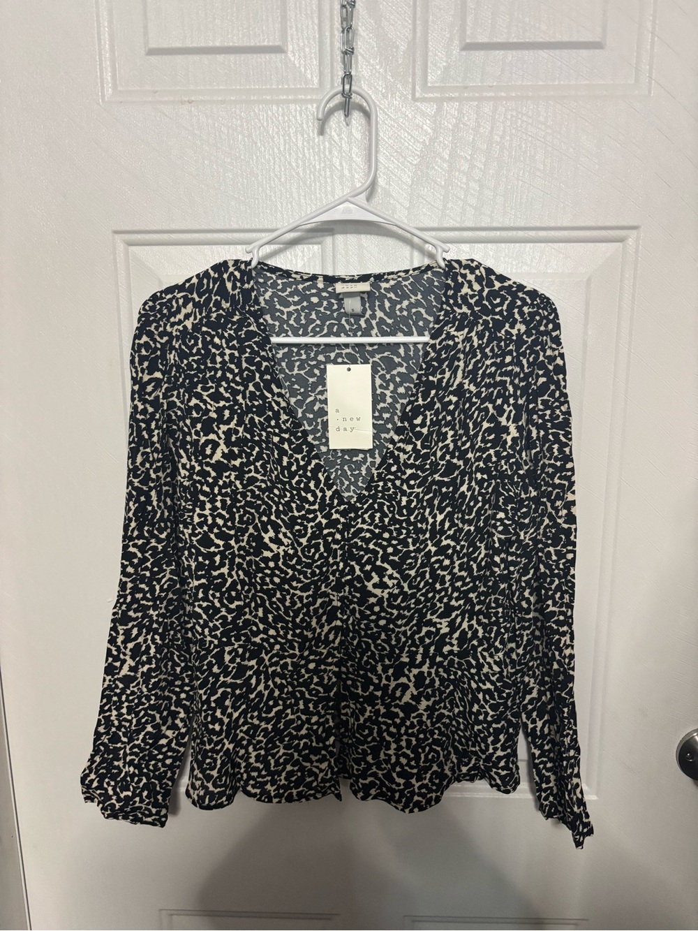 a new day Black and Cream Leopard Print V-Neck Blouse